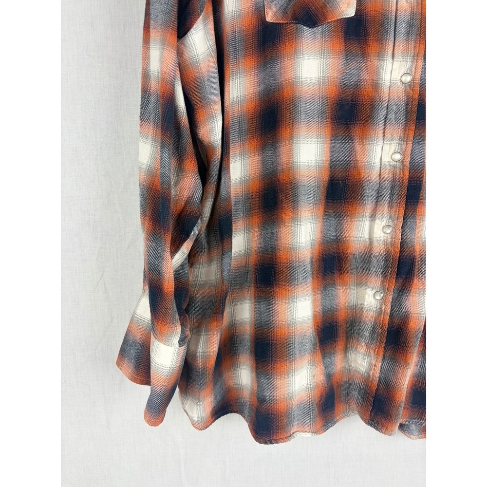 Plains Western Wear Mens 3X Pearl Snap Shirt Orange Navy Plaid Long Sleeve Yoke - Picture 6 of 13